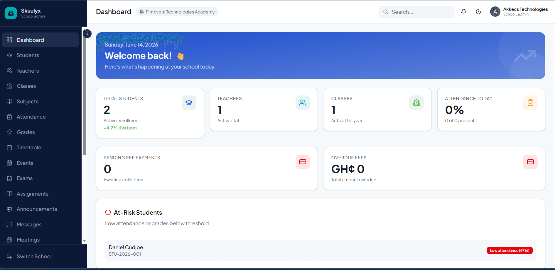 Skuulyz Admin Dashboard