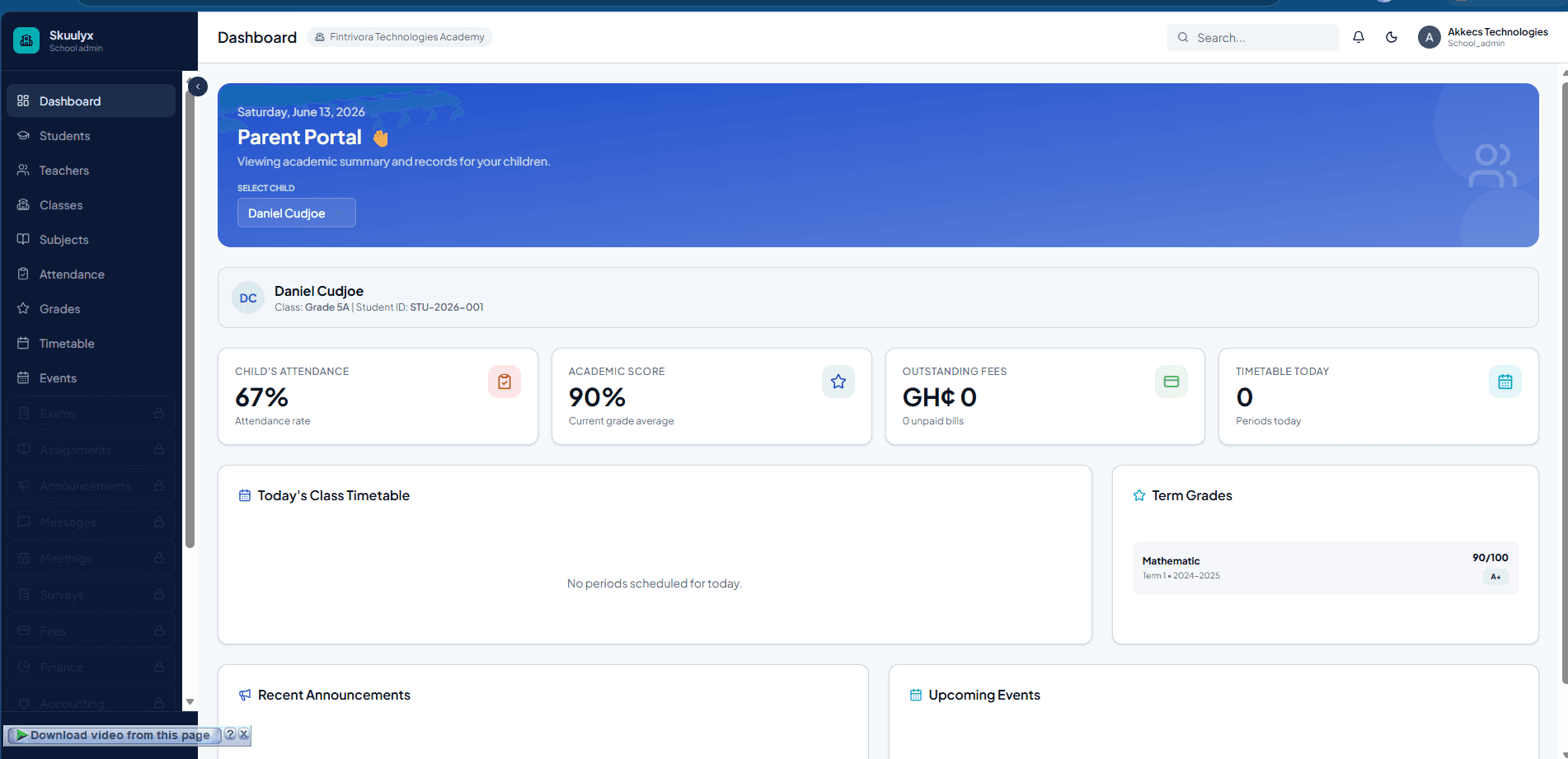 Skuulyz Parent Portal